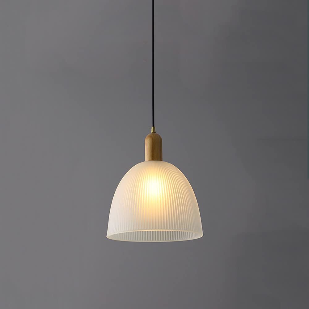 Lampes À Suspension En Bois Pour Cuisine et Lustre en Verre Côtelé de 29 cm