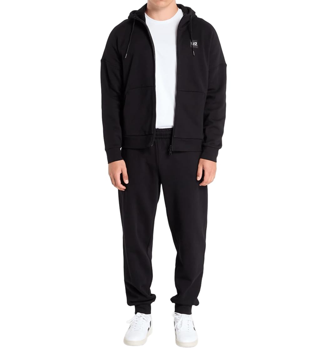 Ea7 Women's Black/White Emporio Armani Sports Set, Hooded Tracksuit And Jogger, S