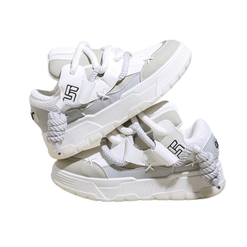 Y2K Walking Cute Sneakers for Women Thick Sole Walking Shoes Flat Platform Chunky Kawaii Style (8,Grey,Female,Adult,US_Footwear_Size_System,Adult,Numeric,Medium,Women)