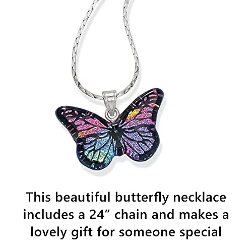 Sagefinds Dichroic Glass Butterfly And Sterling Silver Pendant | Fashion Necklace For Women | Colorful Jewelry Gift For Her | Includes 24” Chain #TOP2