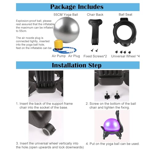 Image of Active Sitting Exercise Ball Chair for Adults - Ergonomic Office Yoga Ball Chairs, Improve Back Pain and Balance, Lockable Wheels, Foot Pump - Buy Now on Amazon
