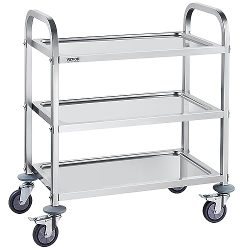 VEVOR Stainless Steel Cart, 3 Layers Lab Utility Cart 400 lbs Weight Capacity, Medical Cart with...