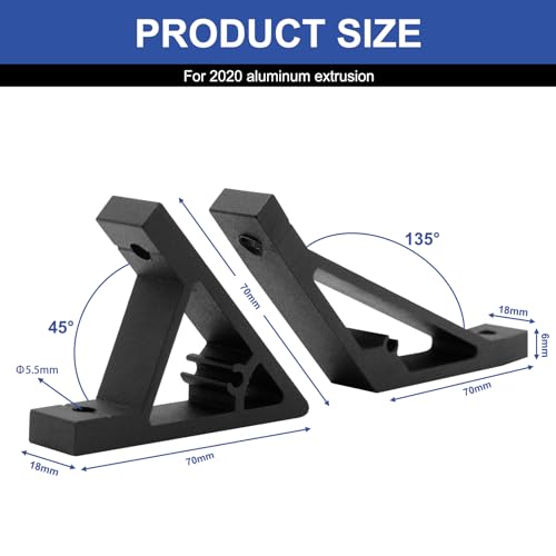 Image of 12 pcs Black 2020 45 /135 Degree Angle Corner Bracket 2020 Extrusion Hardware T-Slot V-Slot Accessories with Screws and Nuts for 2020 Aluminum Extrusion Connector 3D Printer Accessories