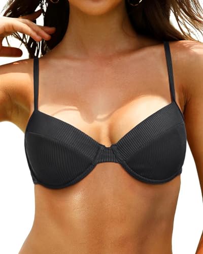 Tempt Me Women Underwire Bikini Top Push Up Bathing Suit Bra Sized Ribbed Swimsuit Top Only