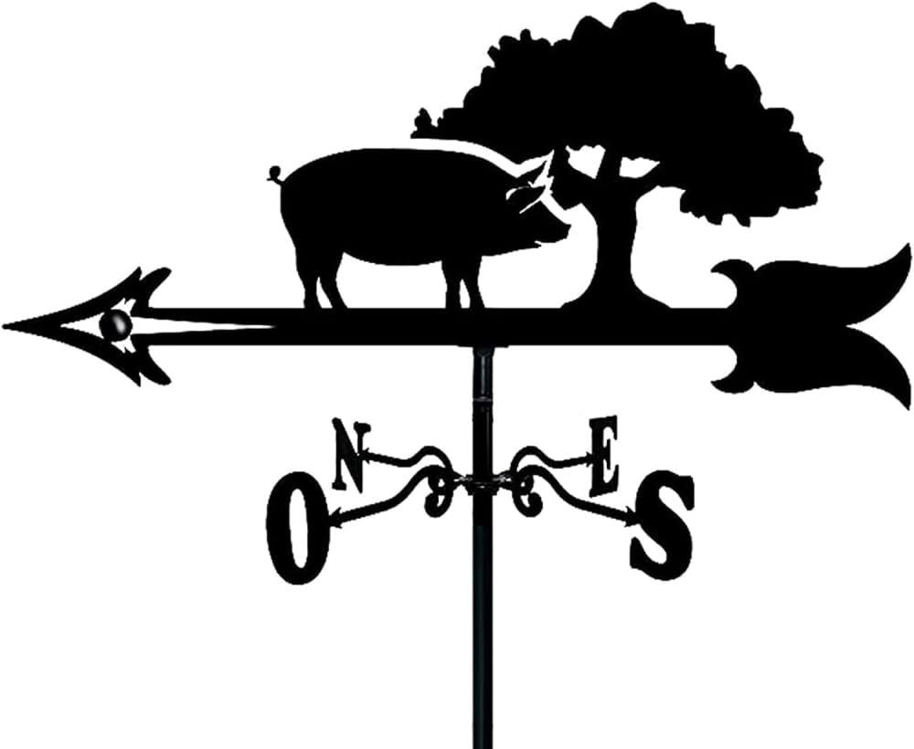 TAXXII - Metal Wind Vane Pig Weather with Roof Mount Decorative Direction Indicator for House, Garden, Barn, Farm, Cupolas,