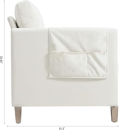 Miniatura 5 de Sofá de 3 plazas de piel sintética, asiento profundo con bolsillo lateral de almacenamiento y patas de madera de goma, montaje sin herramientas,