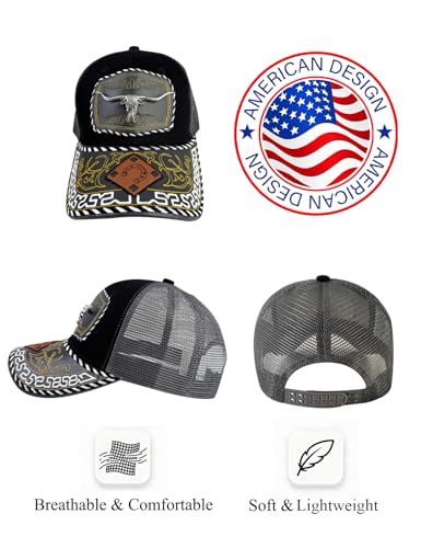 Image of TOPACC Western Trucker Hat for Men Women Cowboy Country Hat Snapback Cap | Novelty Baseball Cap Adjustable Vintage Embroidered Cowgirl hat for Rodeo Western Outfit
