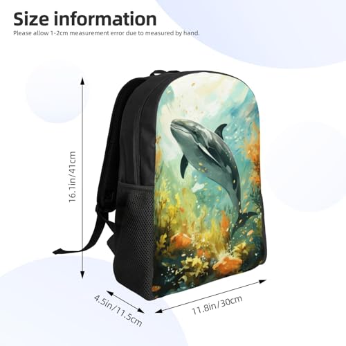 16In Travel Backpack Dolphin Ocean Sea Life Casual Daypack for Outdoor Enthusiasts, Business Men & Women, Travel Ready Design3