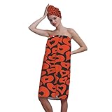 Surwin Saunakilt Damen mit Haartuch, Klassisches Herzmuster Tragbar Badetuch mit Turban Mikrofaser Saunakilt Damen mit Druckknöpfen und Kopfbedeckung für Dusche Strand Pool (Orange)