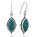 Sterling Silver Blue Turquoise Gemstone Vintage Marquise Shape Rope Edge Dangle Hook Earrings 1.4"