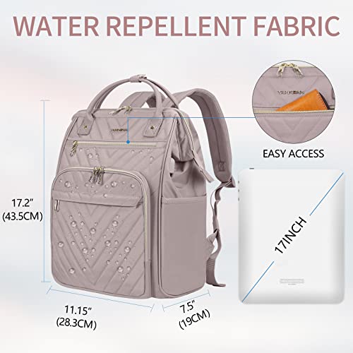 Vankean 17 Inch Laptop Backpack For Women Men Fashion Computer Work Bag, Large Capacity Waterproof Backpack With Usb Port & Rfid Pockets, College Daypack School Bag Business Travel Backpack, Light Dusty Pink #TOP1