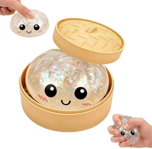 Dumplings Squishy Bun Glitter Squishies Dumpling with Box Squishy Stress Balls Soft Squeeze Decompression Dough for Adults, Office & Study Relaxation