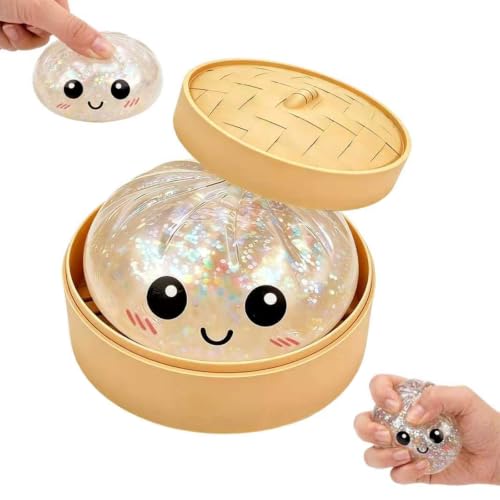 Dumplings Squishy Bun Glitter Squishies Dumpling with Box Squishy Stress Balls Soft Squeeze Decompression Dough for Adults Office & Study Relaxation (Glitter White Gold)