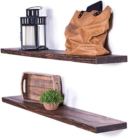 DAKODA LOVE Floating Shelves | Rugged Distressed | Southern Yellow Pine | Premium Craftsman Quality | Easy Hidden Bracket Wall Mount | Set of 2 (Bourbon, 48" L x 8" D)