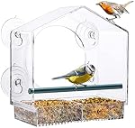 Window Bird-Feeder Birdfeeders-House Crystal Clear-Acrylic - with Strong Suction Cups and Sliding Seed Tray with Drain Drainage Holes