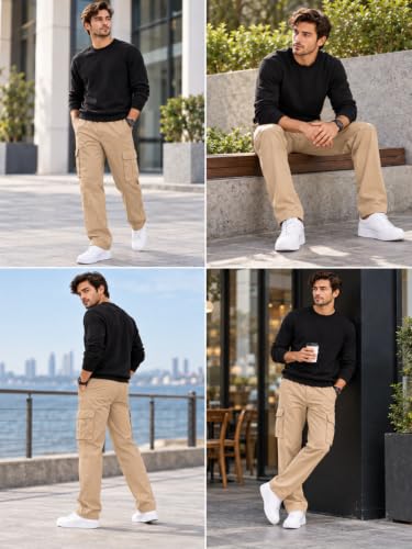 Image of Leriya Fashion Men Cargo Pants | 6 Pocket Cotton Cargo Joggers for Men | Loose Fit Stylish Pant with Pockets | Casual Baggy Trousers & Streetwear Lower (Available in Plus Size)