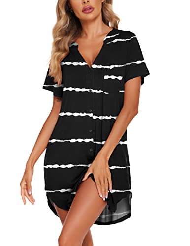 Image of Ekouaer Women V Neck Button Down Nightgown