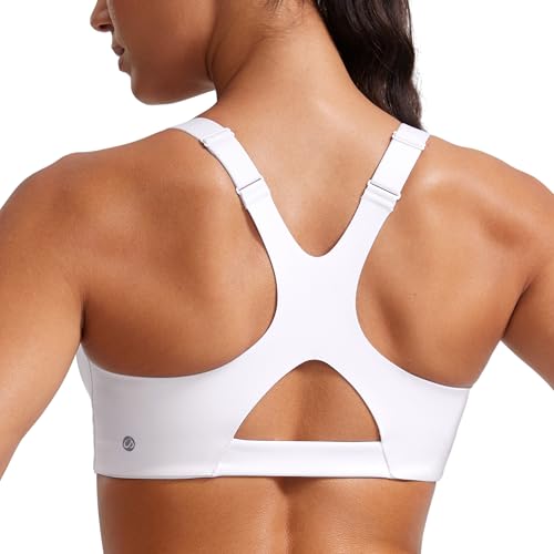 CRZ YOGA Womens Butterlift Racerback Padded Sports Bras - Scoop Neck Adjustable Straps Medium Impact Gym Fitness Top White 10