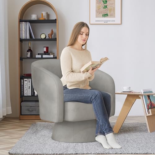 Sillón giratorio terciopelo gris cómodo moderno miniatura 4