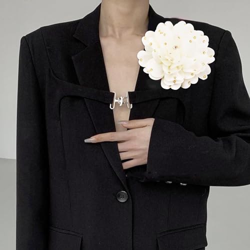 Image of Elegant Large Rose Flower Brooches Lapel Pins Handmade Dainty Satin Fabric Pearl Brooches Big Camellia Flower Brooch Pin for Women Wedding Part Dance Dress Suit Clothes Accessories Prom Jewelry