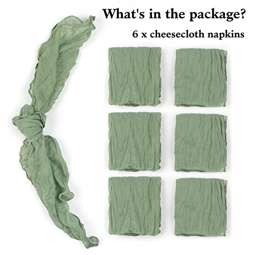 Weltrxe Set Of 6 Sage Green Gauze Cheesecloth Napkins Wrinkled Dinner Napkins 20 X 20 Inch Soft Cotton Table Napkins Boho Decorative Cloth Napkins For Wedding Birthday Party Baby Shower Everyday Use #TOP6