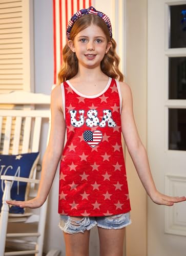 Image of 4th of July Girls Flag Tank Top Back Bow Sleeveless Patriotic Holidays T-Shirt 4-14 Years