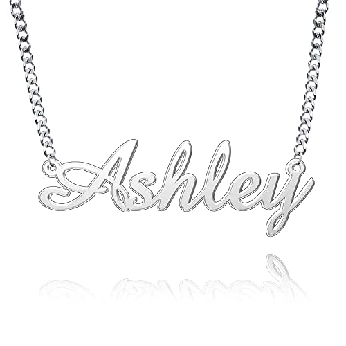 Q&Locket Personalized Custom Name Necklace Script Initial Nameplate Necklaces for Womens