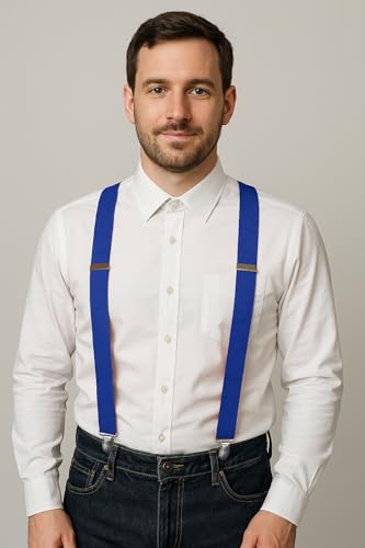 Image of RBOCOTT Mens Solid Color Suspender with 3 Cilps Adjustable Braces