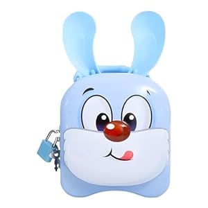 WISHKEY Cute Rabbit Theme Piggy Bank for Kids, Coin Collector Storage Box with Handle, Money Saving Container with Lock & Keys, Money Bank for Boys & Girls, 3+ Years (Pack of 1, Blue)