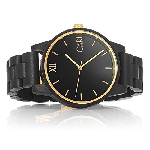Cari Herren Männer Holzuhr 43mm mit Schweizer Uhrwerk