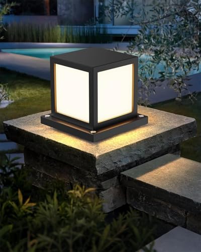 HMAKGG Lampione da Giardino Esterno E27, Lampioncino LED 15W Base Alluminio, 3 Temperature (3000K/4000K/6000K), IP65 Impermeabile, Luce da Esterno per Vialetto Patio Terrazza, Nero