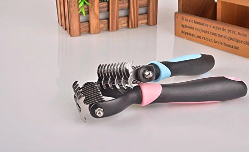 Undercoat Rake for Dogs & Cats - Double Sided Comb for Detangling and Removing Knots - 2 Sided Dematting Tool - Deshedding Brush for Grooming Pets with Long Hair Prone to Matting