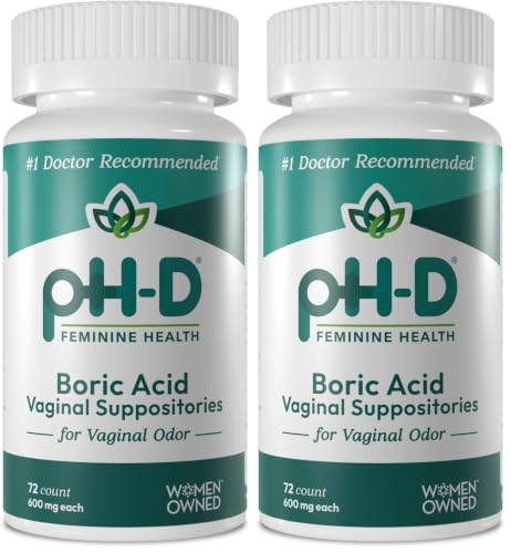 Image of pH-D Feminine Health - 600 mg Boric Acid Suppositories - Woman Owned - for Vaginal Odor Use - 72 Count (Pack of 2)