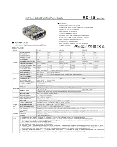 Alimentation à découpage RD-35 double sortie 5V 12V pour boîtier rail DIN