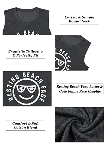 Women's Resting Beach Face Tank Tops Funny Athletic Workout Racerback Sleeveless Shirts Summer Sunshine Tee Tops #TOP4