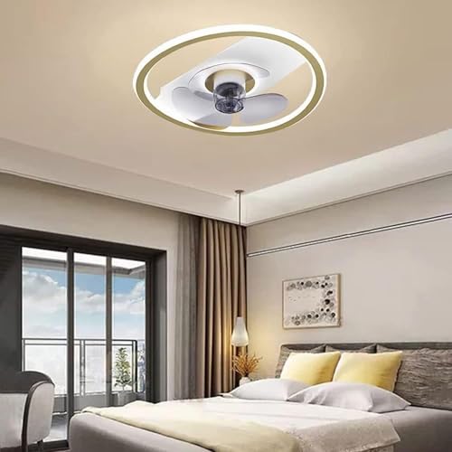 KSSTEVNBD Nordic White Room - Ventilador de techo y control remoto Modernden redondo con luz integrada con temporizador, iluminación interior LED, regulable, habitación de los niños, sala de estar