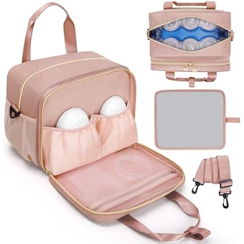 OCKLILY Wearable Breast Pump Bag, Breast Milk Cooler Bags with Insulated Compartment, Pumping Bag Compatible with Momcozy, Medela and Elvie Pumps, Pump Carrying Case for Work Travel Camping, Pink Cover