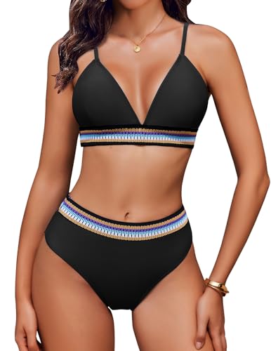 AI'MAGE High Waisted Bikini Sets for Women Triangle Two Piece Swimsuits 2025 Color Block Tummy Control Bathing Suits