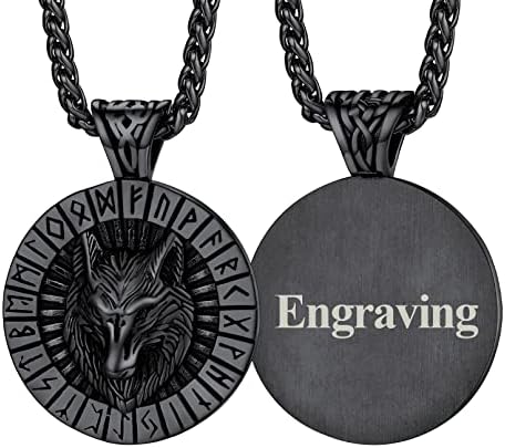 FaithHeart Viking Nordic Jewellery Wolf Necklace for Men Stainless Steel Wolf Head/Fenrir Pendant with Sturdy Chain Norse Mythology Gifts for Boys Can Personalise