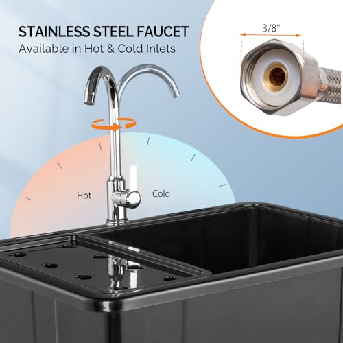 VINGLI 20-Gallon Utility Sink Laundry Tub for Washing Room, Freestanding Utility Sink with Stainless Steel Faucet, (Black, 32.3"W x 22.4" D x 49.6"H (Faucet included))