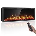 PRETZI 50" Electric Fireplace Ultra Narrow Aluminum Frame & Wide Screen, Electric Fireplace Inserts/Wall Mounted with Heater, Adjustable Flame Color and Brightness, Remote Control/Timer, 750/1500w
