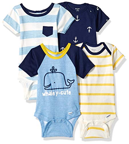 Gerber Baby Boys 4-Pack Short Sleeve Onesies Bodysuits, Whaley-Cute, 3-6 Months