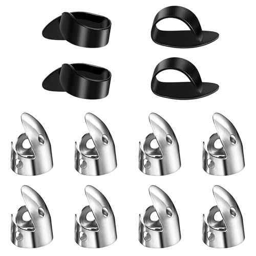 JIYIN 12 Piece Thumb Picks Set, Adjustable Banjo Picks 8 Pcs Stainless Steel Finger & 4 Pcs Plastic...