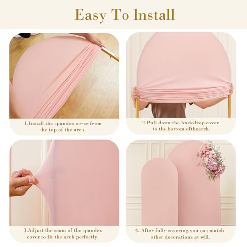 Image of Dusty Rose Arch Cover 2 Set-7.2 and 6ft Dusty Pink Arch Backdrop Cover Spandex Wedding Arch Stand Covers for Baby Shower Girls Birthday Party Bridal Shower Wedding Photo Balloon Arches Background
