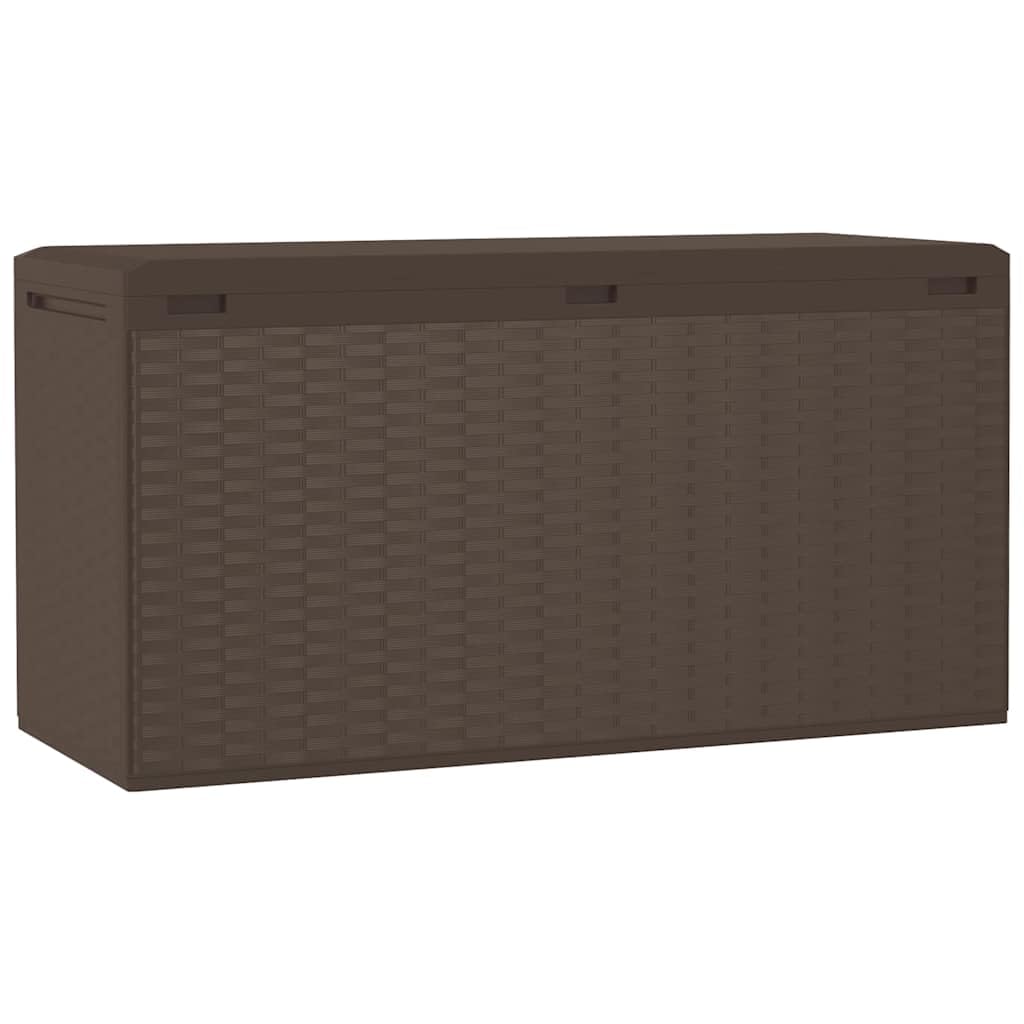 Scatola da giardino marrone, 114 x 47 x 60 cm, in polipropilene, con coperchio e funzione di seduta, resistente alle intemperie, richiudibile, per cuscini, balconi, terrazze, esterni