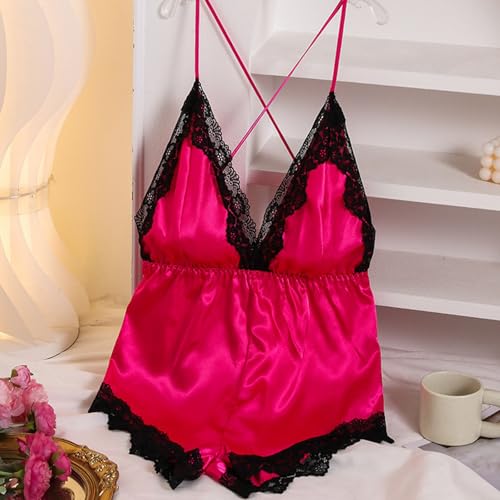 Image of Women's Sexy Lingerie Romper Backless V Neck Babydoll Sleepwear One Piece Shorts Cami Jumpsuit Pjs Overall Ladies