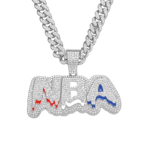 jtkhaweh Collana Uomo Donna Gioielli Ciondolo Pendente Necklace Collana con Ciondolo Lettera Hip Hop 单吊坠-银色(字母)
