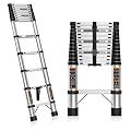 Telescoping Ladder 12.5 FT Telescopic Ladders Stainless Steel Extension Ladder with Triangle Stabilizers, Portable Collapsible Extendable Ladder for Home,RV,Outdoor Work,330lbs Max Capacity