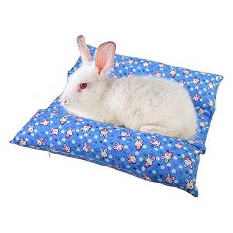vomvomp Rabbit Cuddle Bed Bunny Snuggle Bed with Two Detachable Pillows for Rabbits Prevent Sore Hock Mat Flop Bed Cover