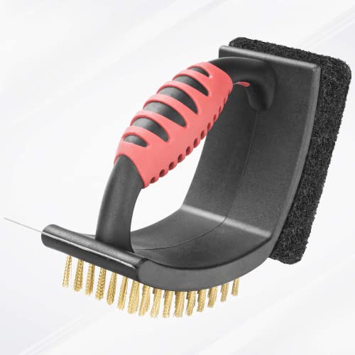Dallean Grill Brush Brass Grill Cleaner Brush Bbq Cleaning Brushoutdoor Grill Multifunctional W/ Brass Bristle Scouring Pad And Scraperall Grates Grill Brush And Scraper Rubber Handle, O Red, 7 Inch #TOP3
